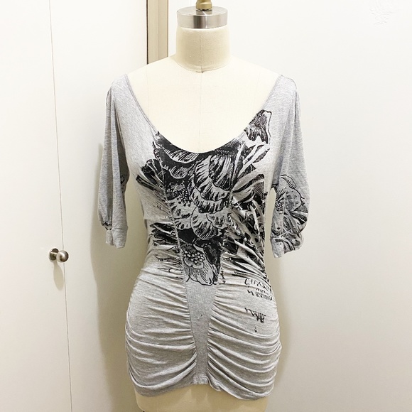 Language Angels Floral Rhinestone Draped Blouse S - Picture 6 of 9